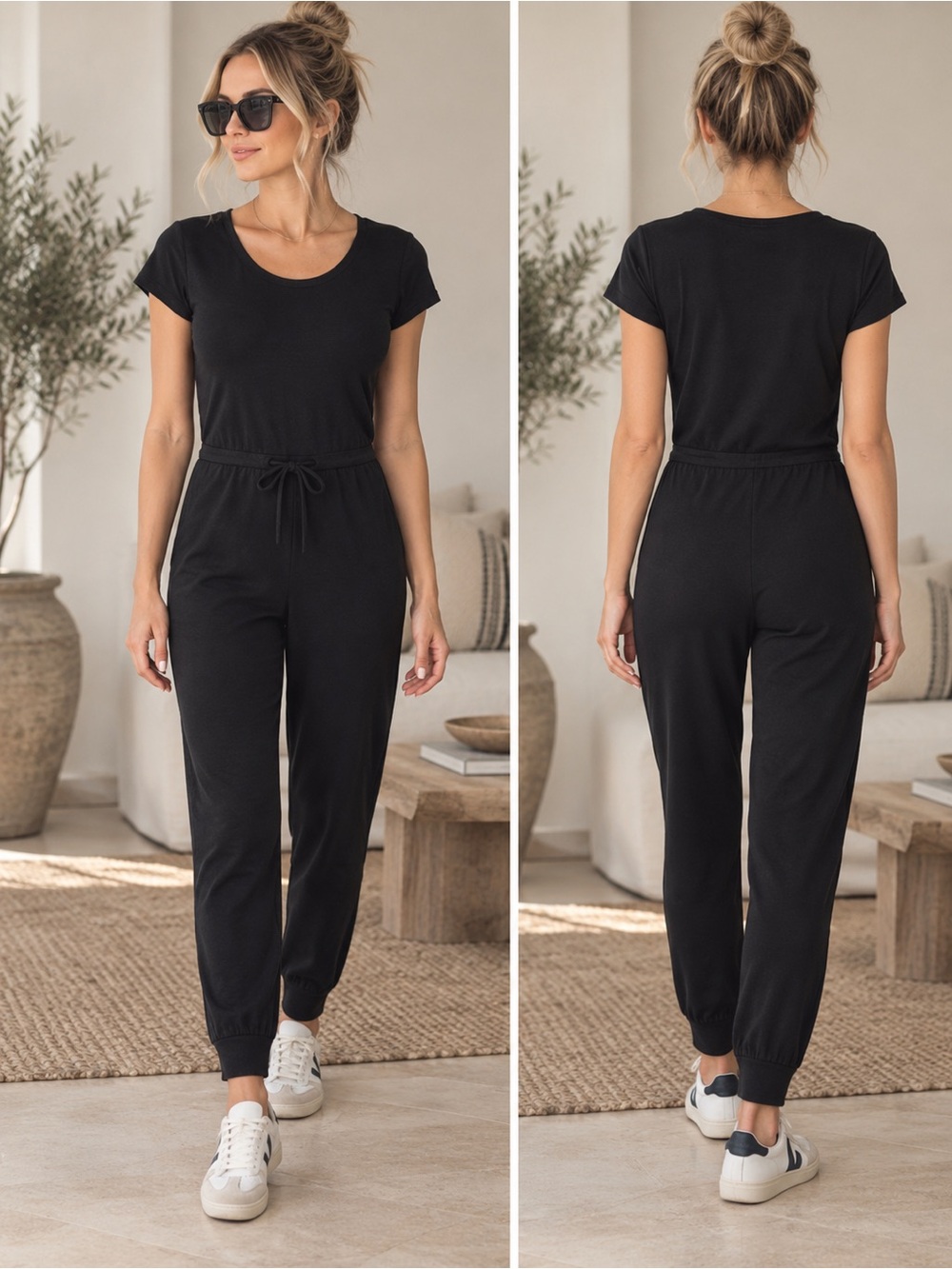 MWL by Madewell Breeze Drawstring Jumpsuit XS Black NWOT Athleisure Lounge